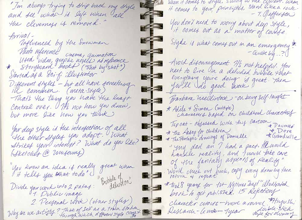 Image of sketchbook with handwritten notes inside