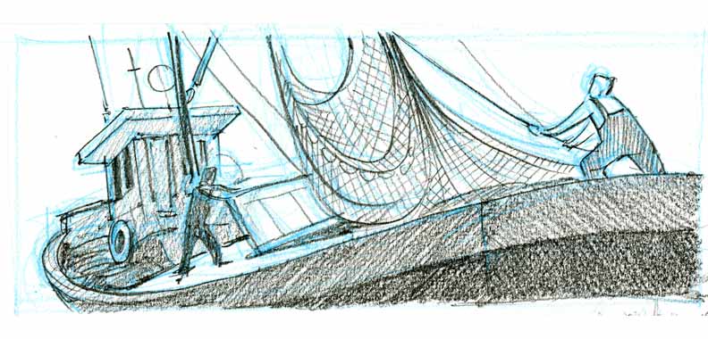 Early sketch for 'The Fisherman and the Whale'